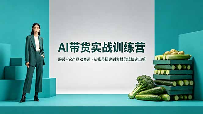 AI带货实操，服装+农产品双赛道，从账号搭建到素材剪辑快速出单