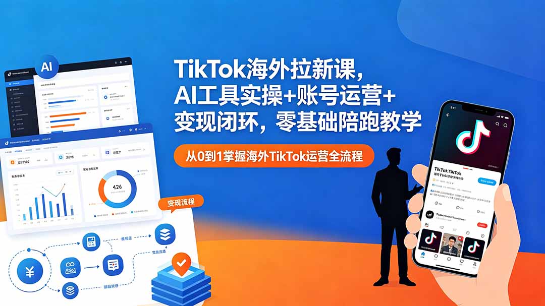 TikTok海外拉新课，AI工具实操+账号运营+变现闭环，零基础布局全球流量副业