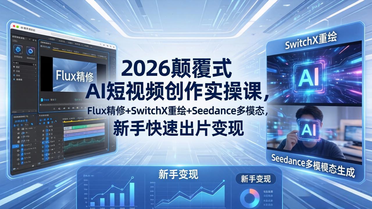 2026AI短视频创作课，Flux精修+SwitchX重绘+Seedance多模态，新手快速出片变现-5月更新