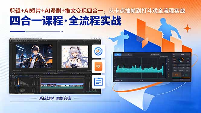 剪辑+AI短片+AI漫剧+小说推文全链路实战课：剪映卡点蒙版关键帧+AI漫剧人物一致性+真人短剧