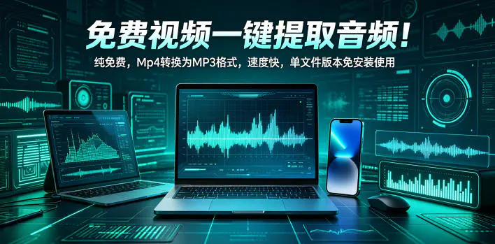 免费视频一键提取音频神器,MP4转MP3超快速度,单文件免安装