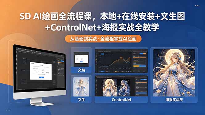 SD AI绘画课，本地+低配在线安装，参数调优+智能扩图+光影控制，零基础精通AI绘画