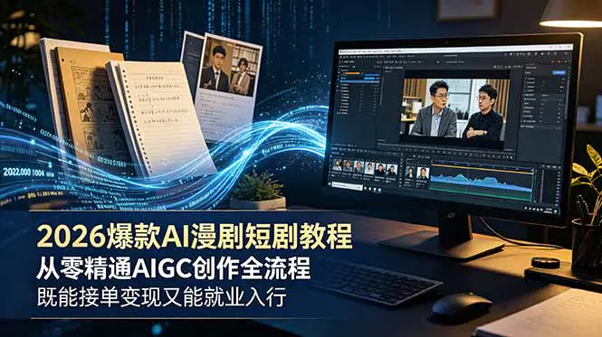 2026AI短剧精品课,漫剧短剧创作全流程资产制作剧本解读场景搭建,接单变现