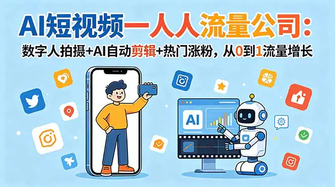 AI短视频一人流量公司:从0到1流量增长赋能课,数字人拍摄+抖音创作分成+今日头条爆文+即梦拉新变现