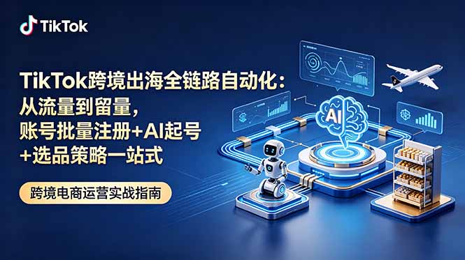 TikTok跨境出海全链路自动化教程，账号批量注册AI起号选品变现，从流量获取到留量转化完整闭环