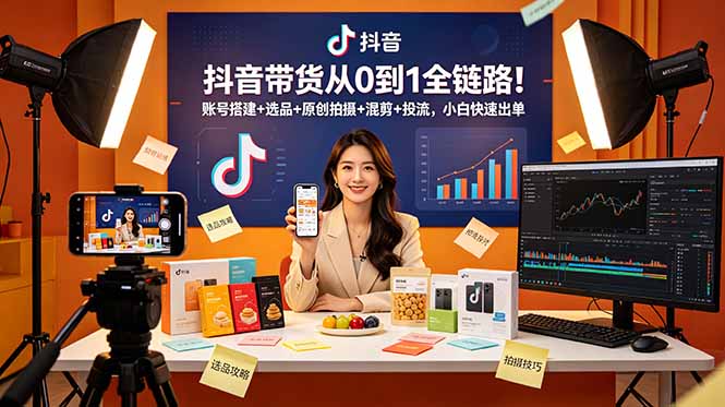 抖音带货从0到1实战，认知定位账号运营拍摄混剪投流图文选品全覆盖