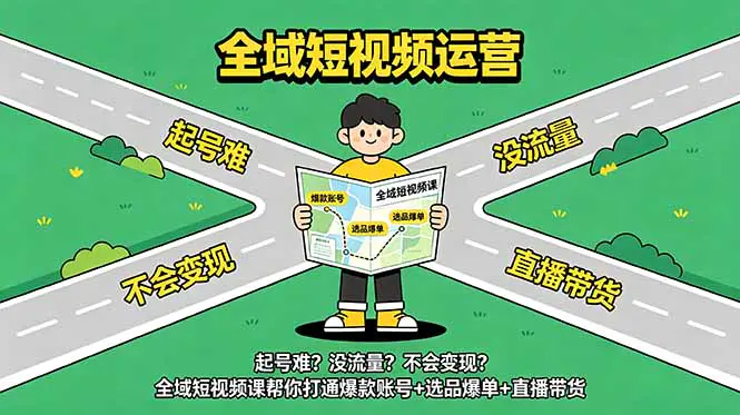 全域短视频运营实战课:赛道掘金+爆款账号+高播放拍摄剪辑,短直结合+直播间搭建+AI内容创作