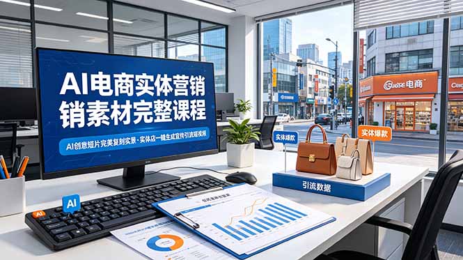 AI电商实体商家营销素材课程，AI创意短片完美复刻实景，实体店一键生成宣传引流短视频