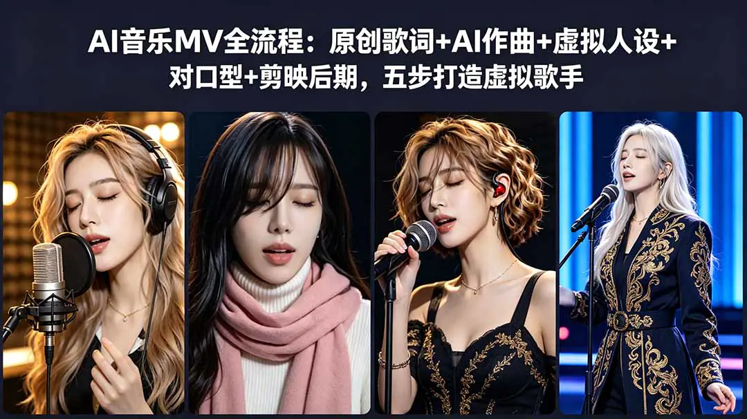 AI音乐MV全流程制作教程:五步打造虚拟歌手,原创歌词+AI作曲+人设绘制+对口型+剪映成片