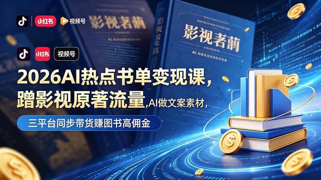 AI热点书单变现实操课：影视热点选品对接高佣，视频号小红书快手同步发品