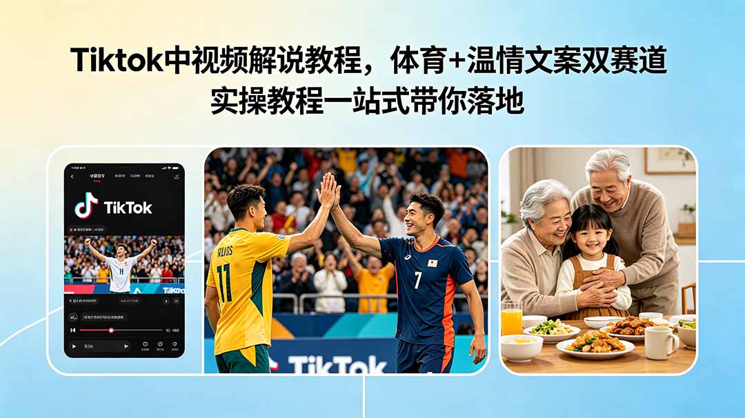 TikTok中视频解说双赛道实操教程，体育赛事热点撬动自然流量，温情文案收割高完播