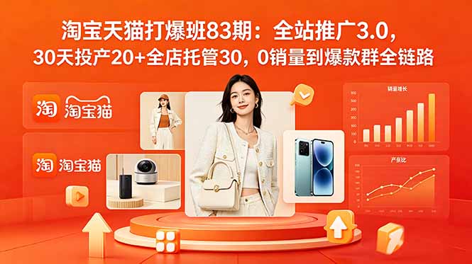 淘宝天猫打爆课：0销量新品测款起爆，爆款群放大+全店托管高投产