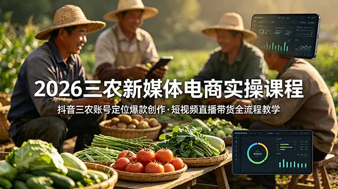 2026三农新媒体电商流量增长课,抖音三农账号定位IP人设打造运营体系,短视频直播带货