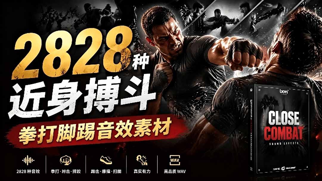 Close Combat打斗音效素材，动作电影拳打脚踢抓取冲击声2828个音效