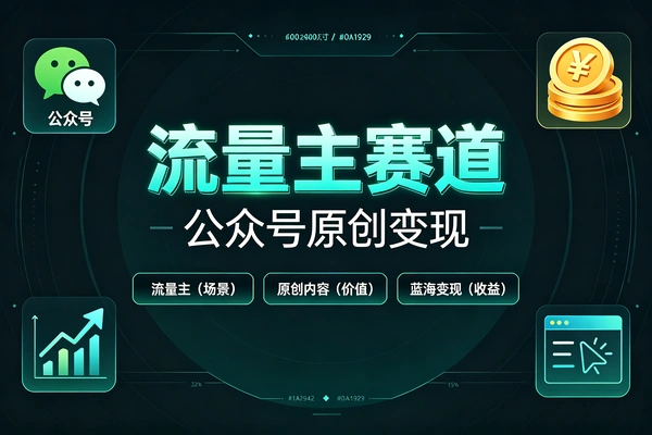公众号流量主变现课，赛道选择+AI量产+养号+矩阵落地，零基础快速上手