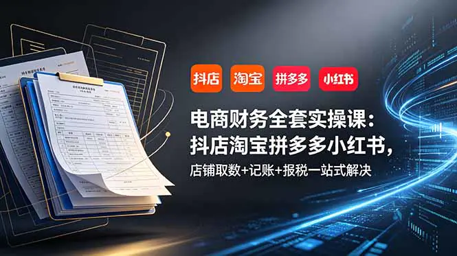 电商财务全套实操课:抖店淘宝拼多多小红书,店铺取数+记账+报税一站式解决