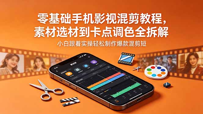 影视混剪零基础入门教程：素材搜集版权避坑，节奏卡点+转场运用+背景音乐匹配，手机电脑均可操作