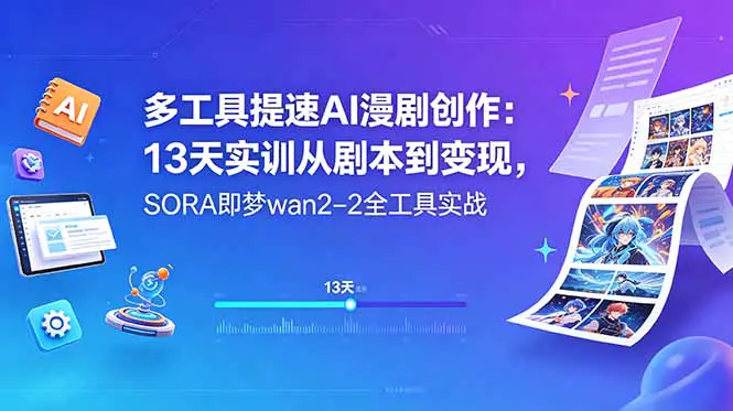 AI漫剧创作课:文案小说转剧本+SORA即梦实操+端原生变现,多工具提速批量产出爆款