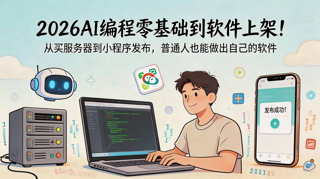 2026AI编程教程零基础入门，开发环境搭建数据库配置前后端代码到小程序审核上线