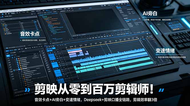 剪映专业必修课：卡点音效+蒙版抠像+关键帧追踪+高阶转场调色，Deepseek联动+AE跨软件合成