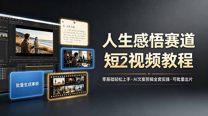 人生感悟赛道短视频教程，动画台词走心治愈励志哲理流量风口
