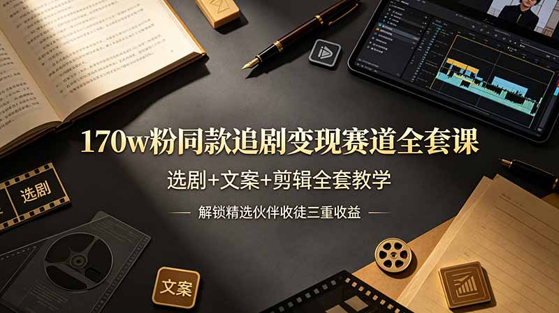 追剧短视频变现全套课程，账号定位素材筛选爆款文案剪辑配音三重收益