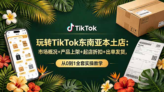 TikTok东南亚本土店全套实操，市场调研开店筹备产品上架起店折扣发货