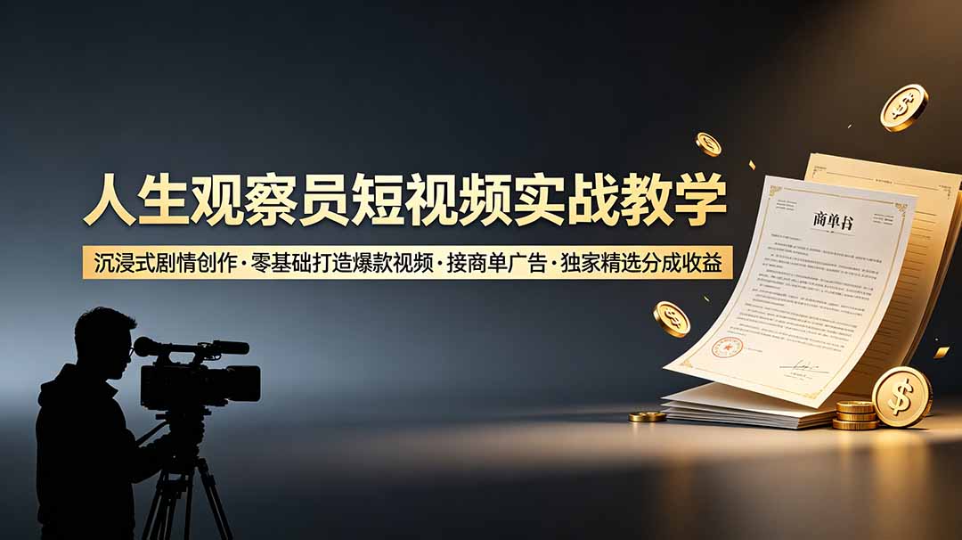 人生观察员短视频实操，沉浸式人生副本创作共情内容高流量爆款，多渠道变现