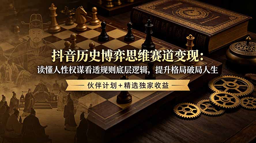 抖音历史博弈思维赛道变现：人性权谋规则底层逻辑破局人生格局提升，伙伴计划+精选独家收益