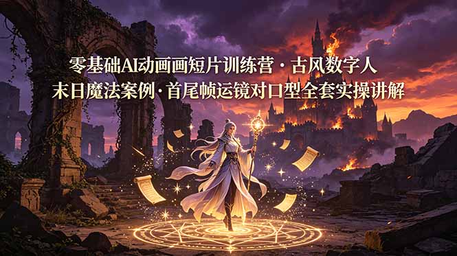 零基础AI动画短片制作，AI武侠角色数字人胖公主首尾帧运镜动画口型同步等全流程