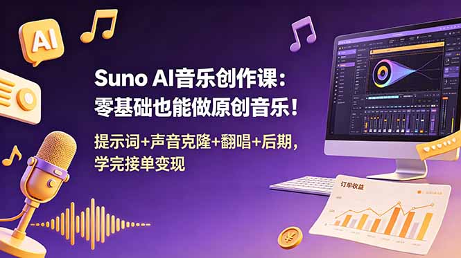 Suno AI音乐创作零基础实战，自定义作曲声音克隆方言演唱曲风翻唱