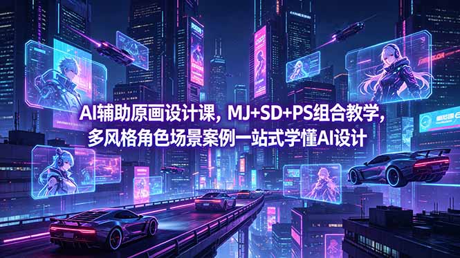AI辅助原画设计课，MJ+SD+PS协同，写实建筑、FPS人物、Q版、暗黑角色、KV海报多案例实战