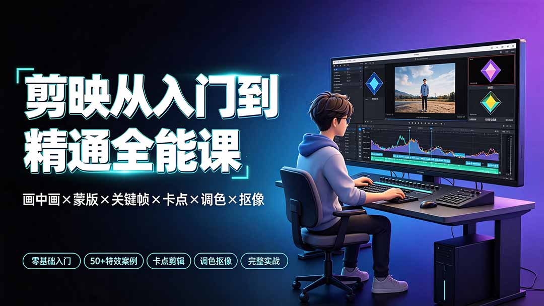 剪映从入门到精通全能课：画中画蒙版关键帧卡点调色抠像，一站式掌握剪辑核心技能