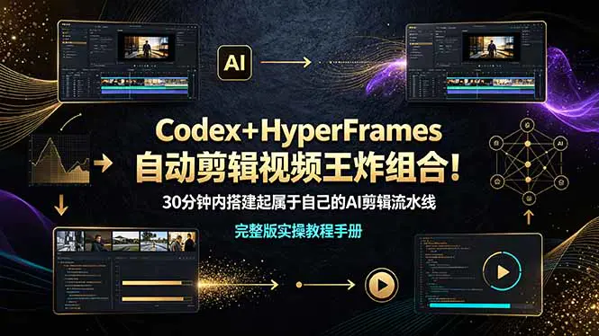OpenAI Codex+HyperFrames2026全自动视频剪辑,30分钟搭建AI剪辑流水线(飞书文档)