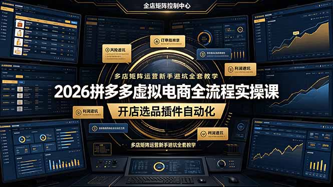 2026拼多多虚拟电商全流程实操课，零基础开店多品多店矩阵推广运营避坑指南