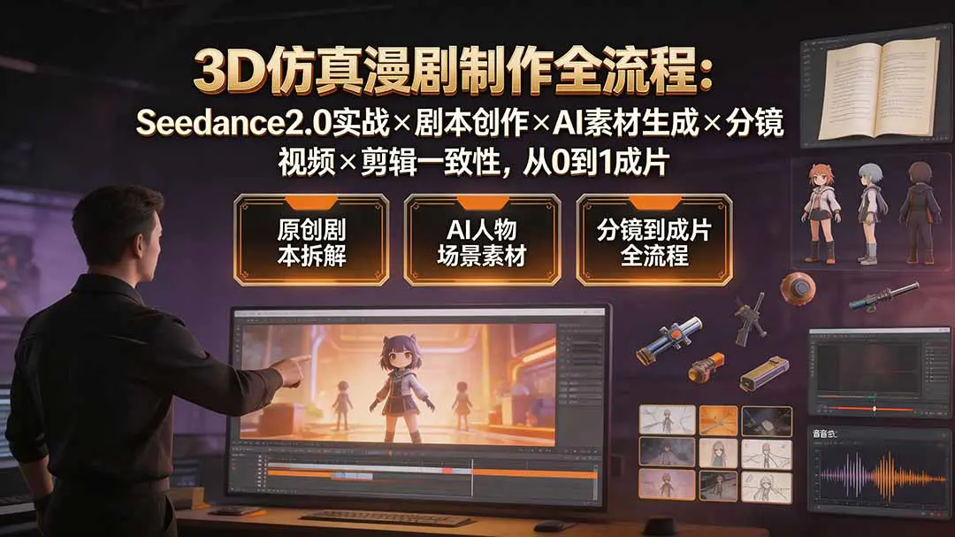 3D仿真漫剧制作全流程,Seedance2.0豆包GPTimage2剧本分镜生成剪辑,从0到1成片