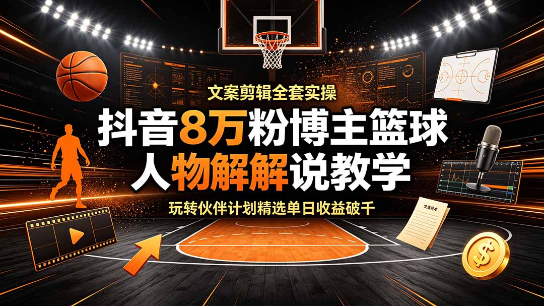 抖音篮球人物深度解说，零门槛变现无需出镜稳定日入1k+