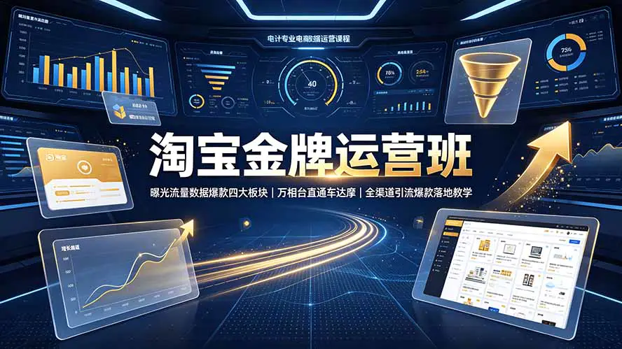 淘宝金牌运营课:曝光流量数据爆款,万相台直通车达摩,全渠道引流爆款落地教学-7月