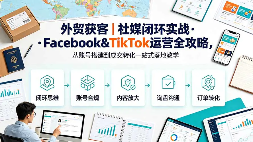 外贸社媒获客实战,Facebook&TikTok账号注册信任搭建广告投流