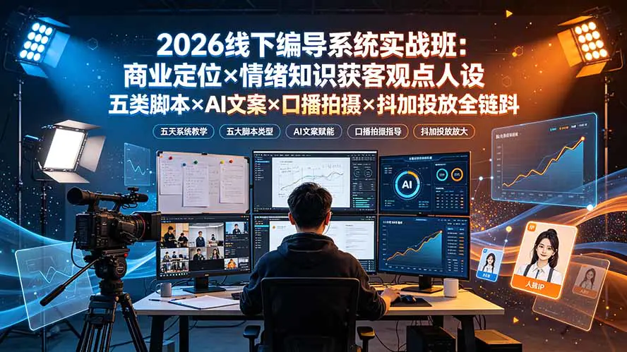 2026短视频线下编导系统实战,商业定位全品类脚本人设IP拍摄投放全链路