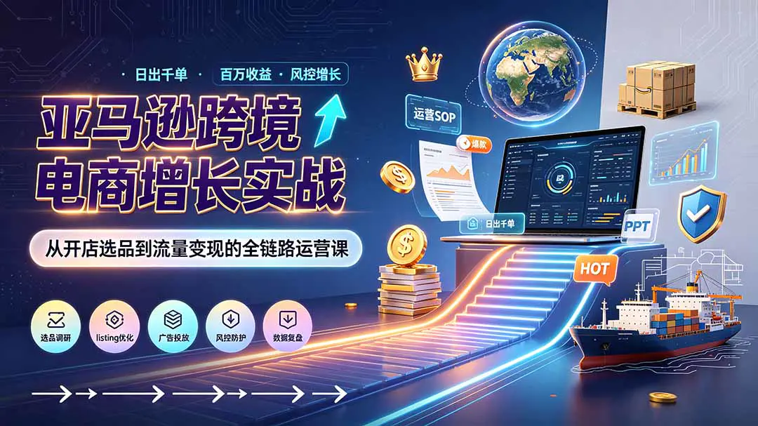亚马逊跨境电商新手全套落地课,开店注册风控资质填写后台避坑
