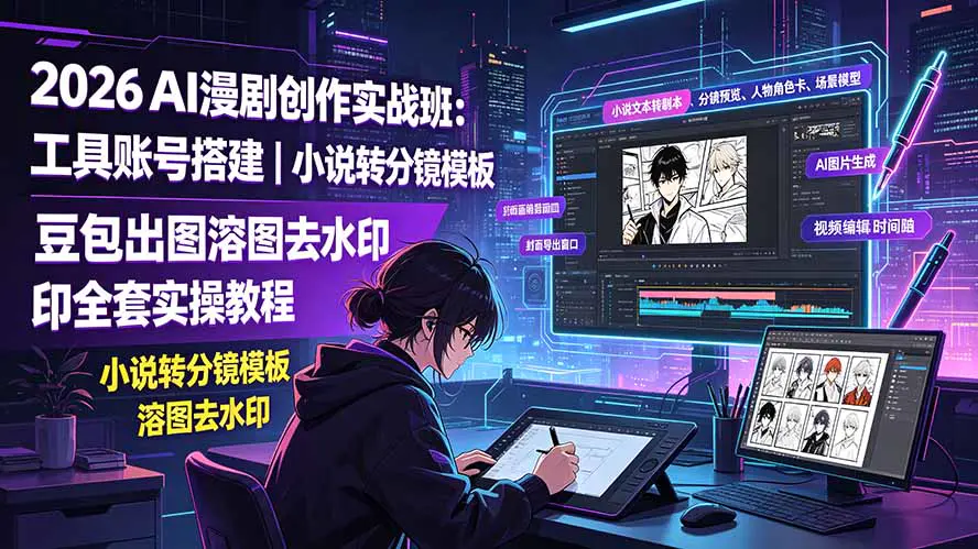 AI漫剧短视频创作全流程,工具搭建账号选型小说改编人物四视图场景建模