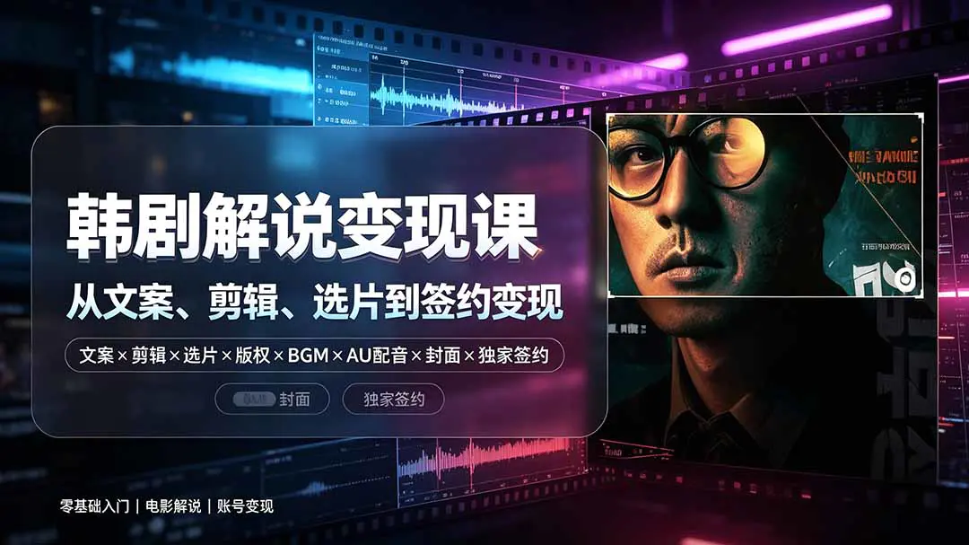抖音韩剧解说零基础到变现,爆款文案剪辑素材版权配音AU音频封面精选签约