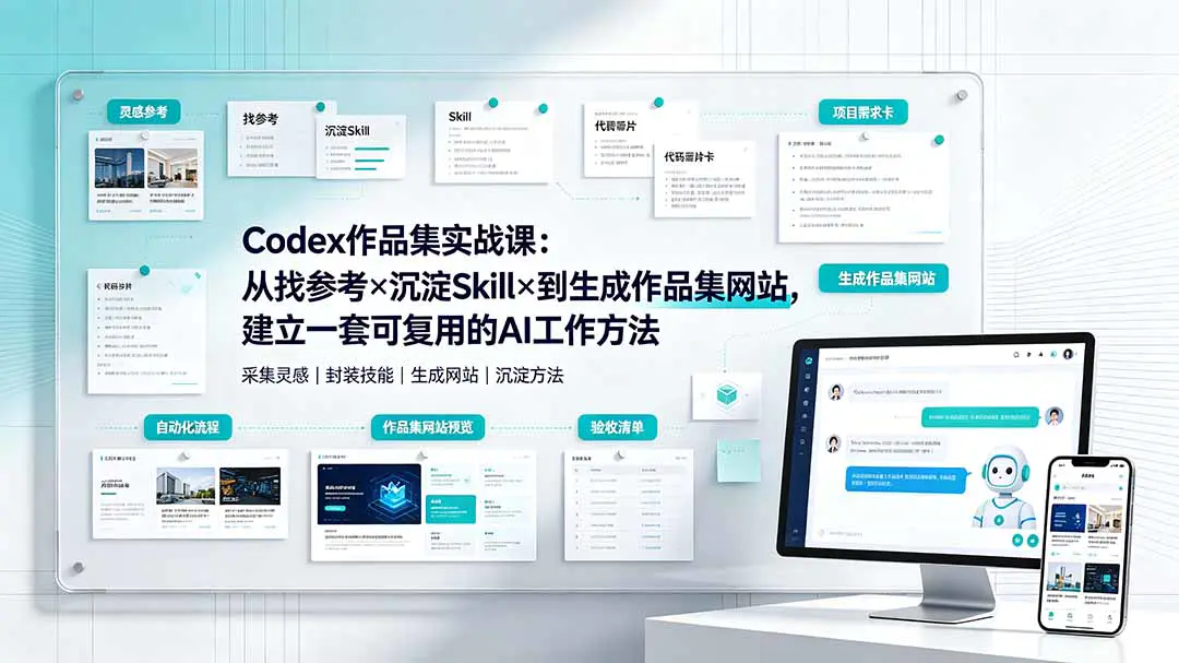 Codex作品集实战课,找参考沉淀Skill生成展示网站GitHub管理