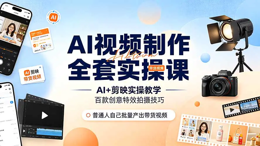 AI视频制作实操课,DeepSeek即梦豆包可灵生图生视频数字人批量成片