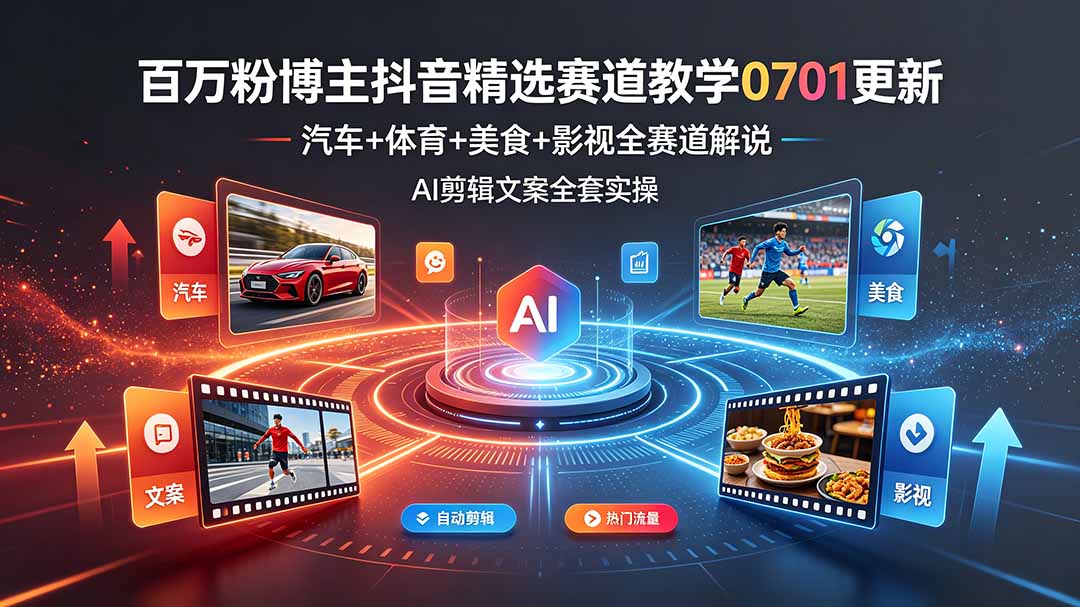 抖音精选小众赛道全套教学，汽车体育影视美食多赛道变现避开内卷-0701更新