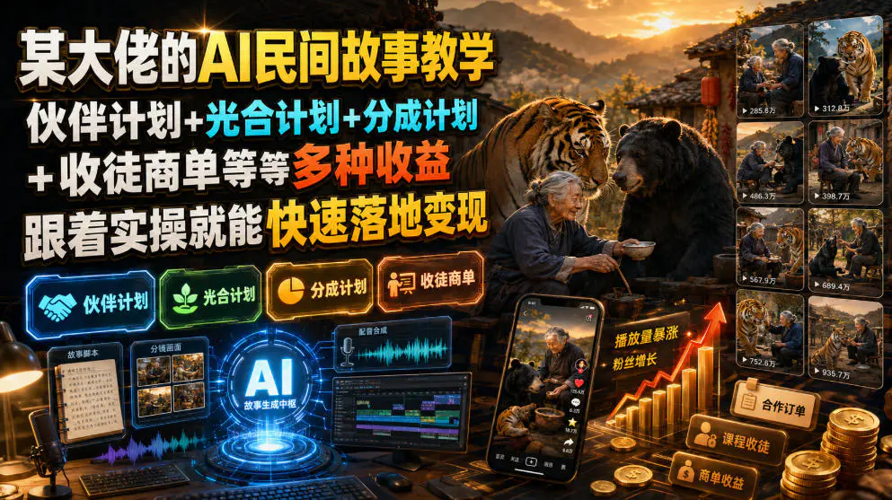 AI民间故事短视频,DeepSeek豆包快影剪映免费制作爆款精选收益