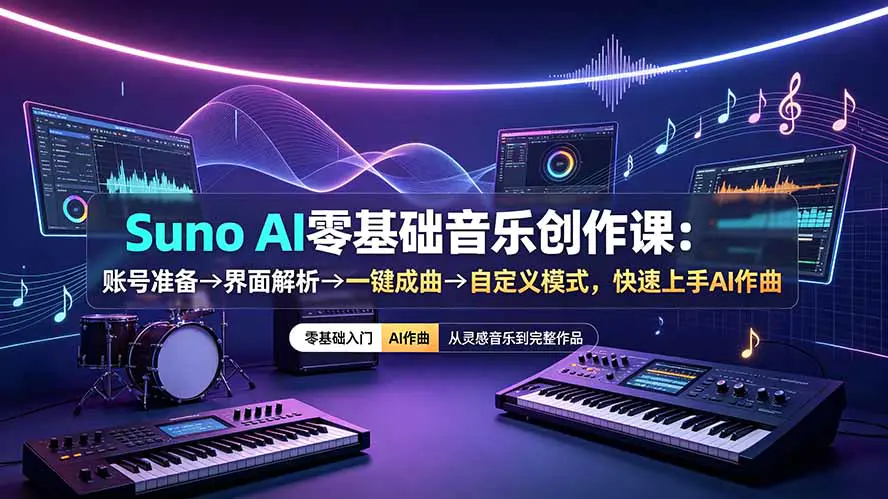 Suno AI零基础音乐创作,账号注册描述词风格词元标签情绪歌词