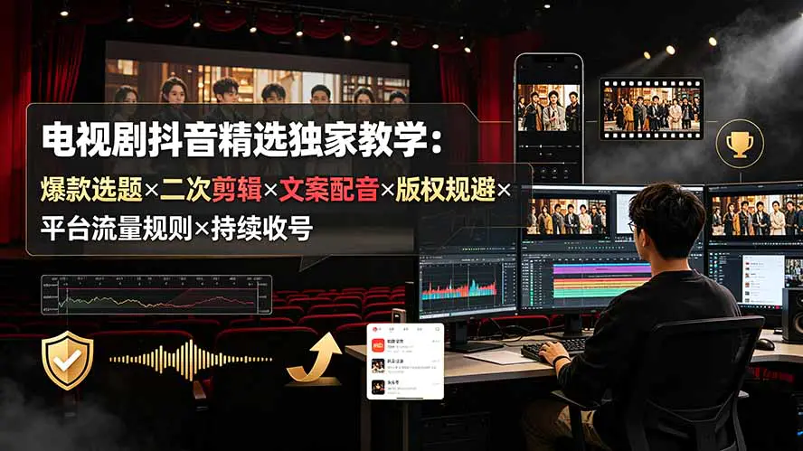 抖音影视剧精选短视频,选题二次剪辑文案配音合规运营全流程