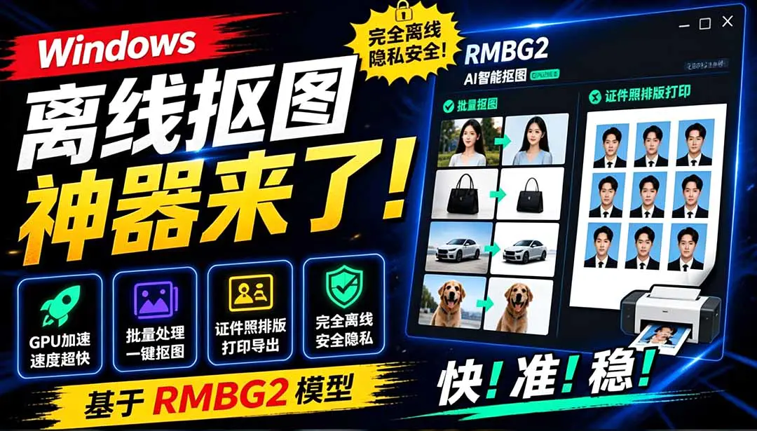 免费AI抠图软件,单张批量抠图证件照制作GPU加速完全离线